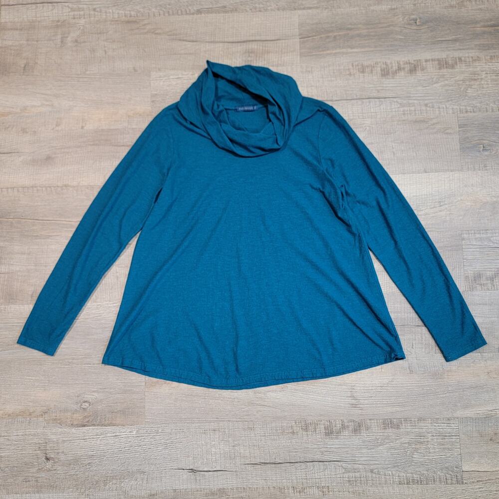 Cut Loose Linen Cotton Blend Cowl Neck Size XL Blue Green Tunic Top Boho - Picture 1 of 7